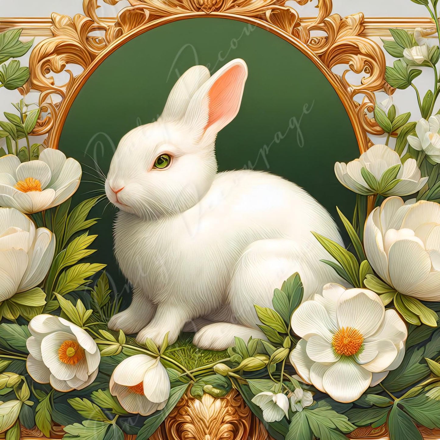 Large Decoupage Paper for Furniture - White Bunny - Rice Paper - Decoupage Paper - Floral