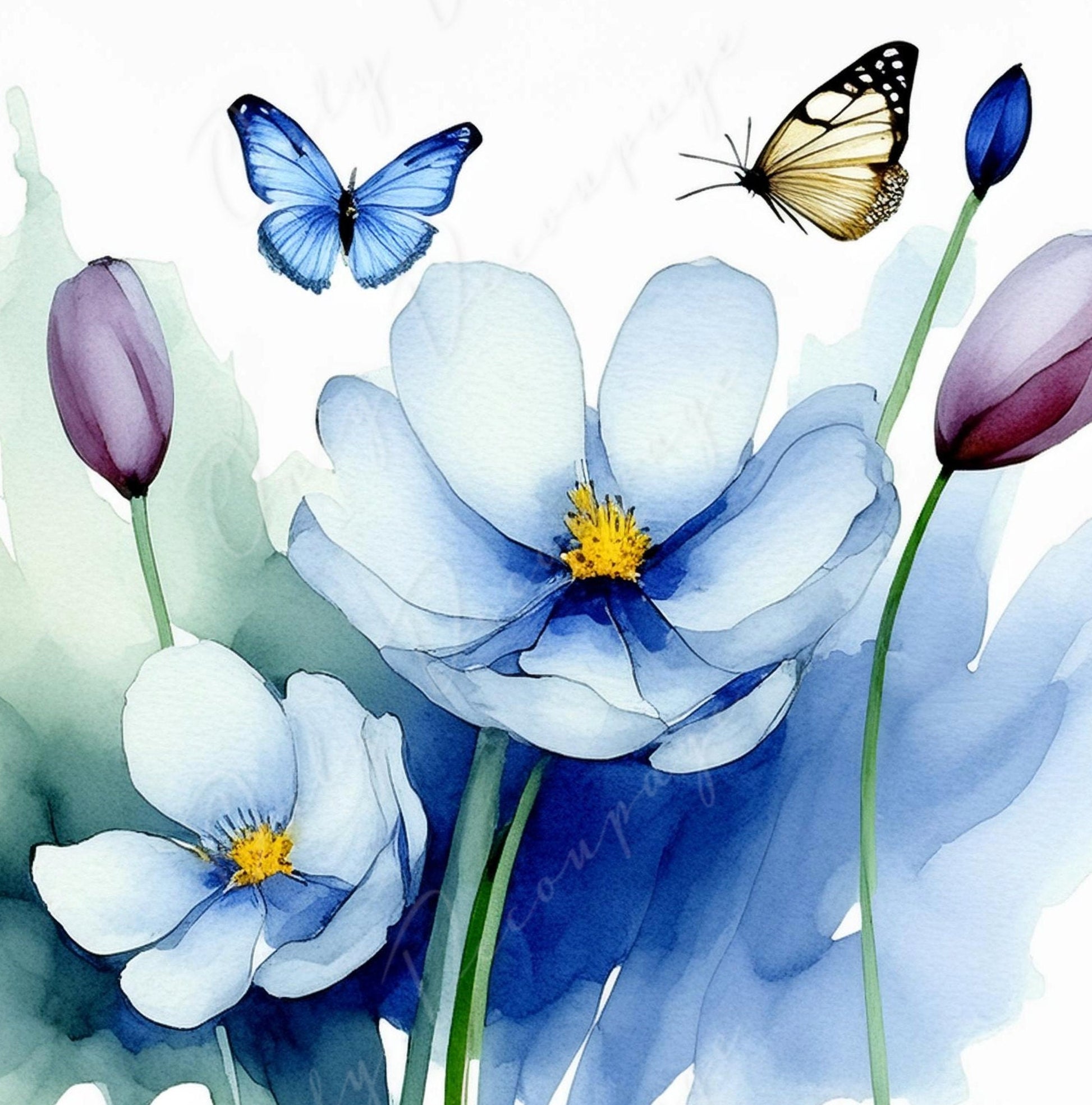 Watercolor Flowers - Large Decoupage Paper - Rice Paper Decoupage for Furniture - Butterfly - Floral Decoupage