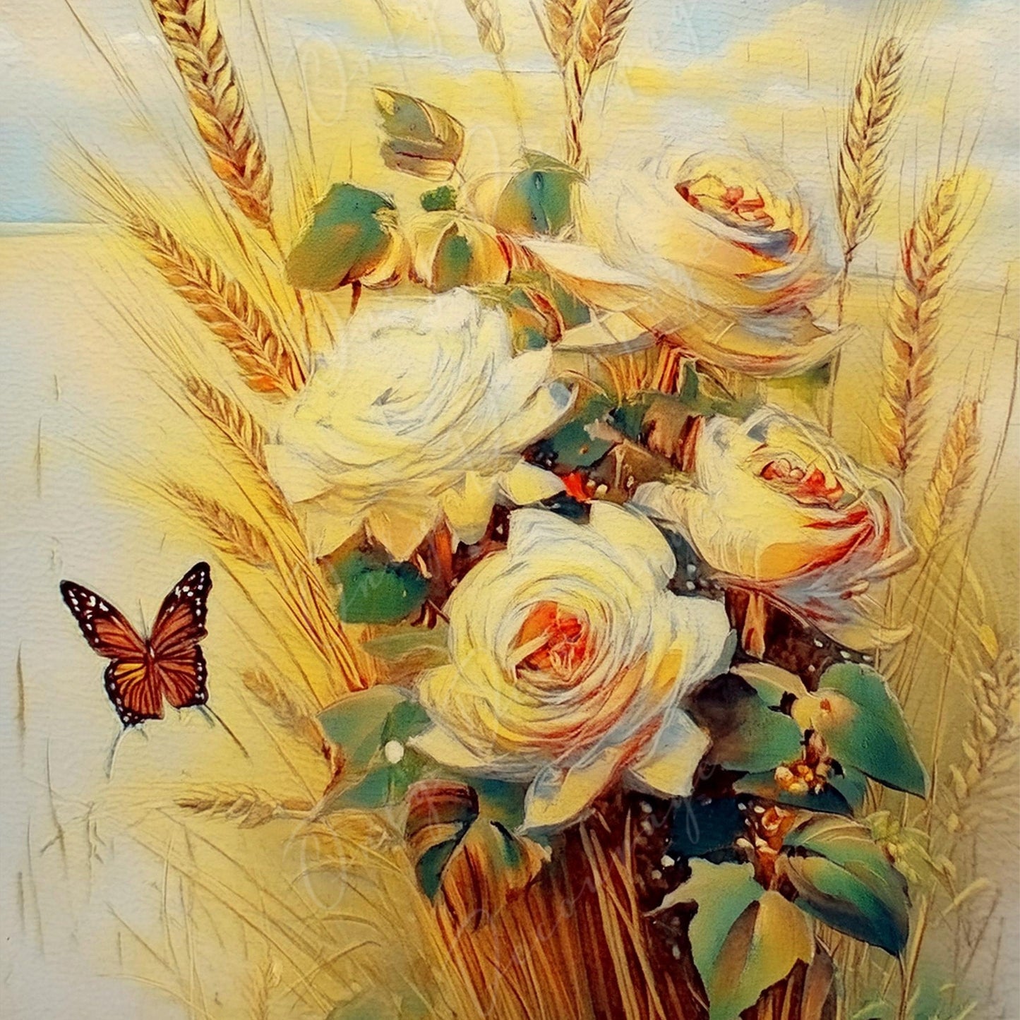 Oil Paint - Large Decoupage Paper - Rice Paper Decoupage for Furniture - Butterfly - Floral Decoupage