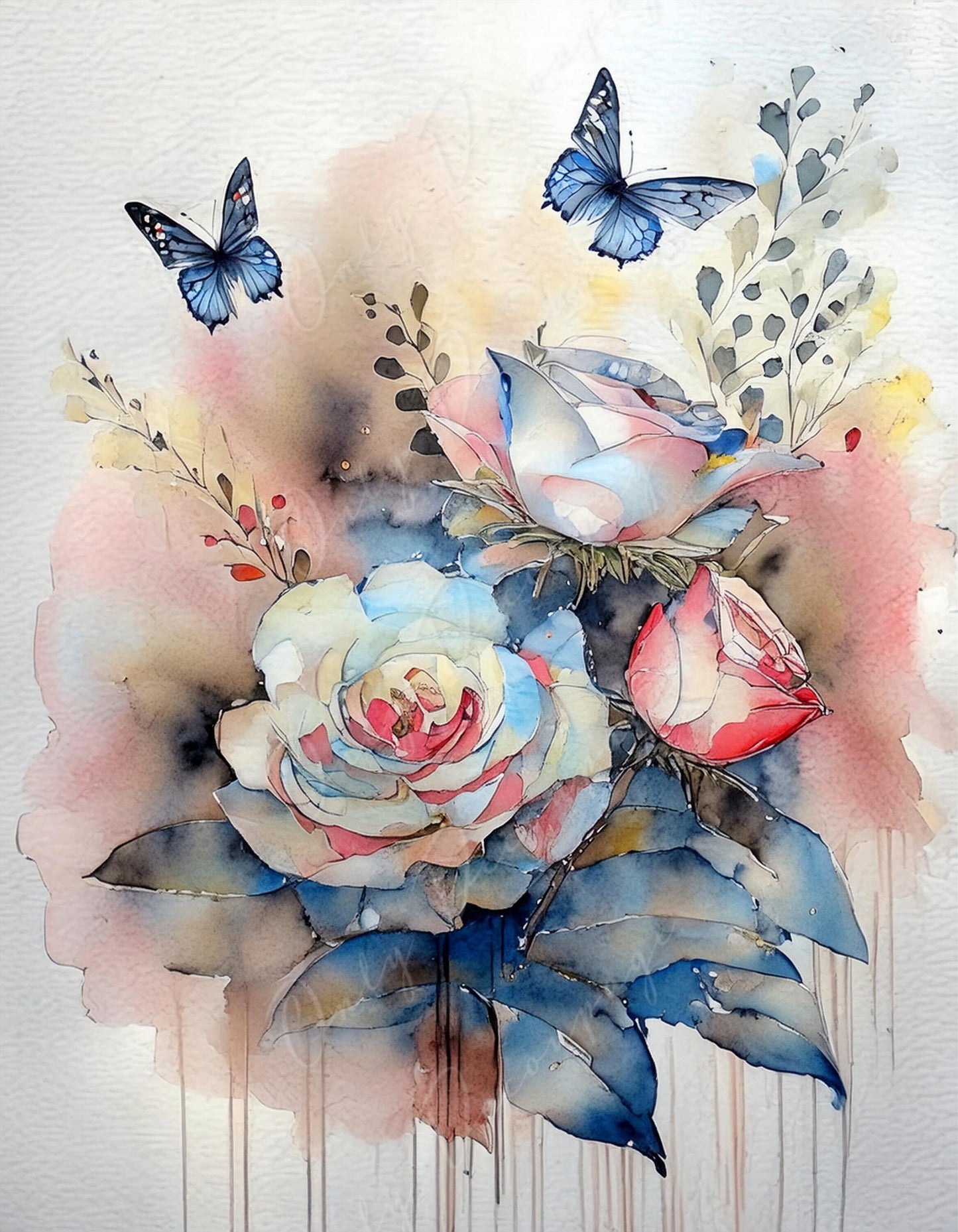 Watercolor - Large Decoupage Paper - Rice Paper Decoupage for Furniture - Butterfly - Floral Decoupage