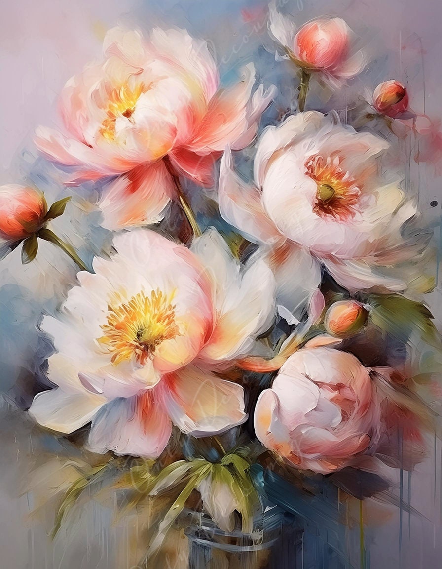 lovely painting of a bouquet of peonies