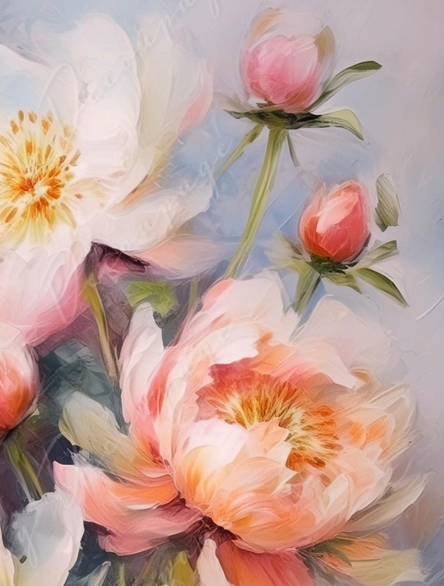 Peonies - Large Decoupage Paper - Rice Paper Decoupage for Furniture - Dark Background - Floral Decoupage