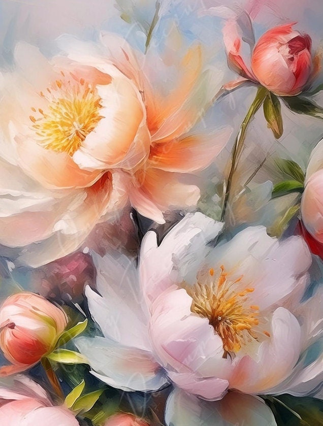 Peonies - Large Decoupage Paper - Rice Paper Decoupage for Furniture - Dark Background - Floral Decoupage