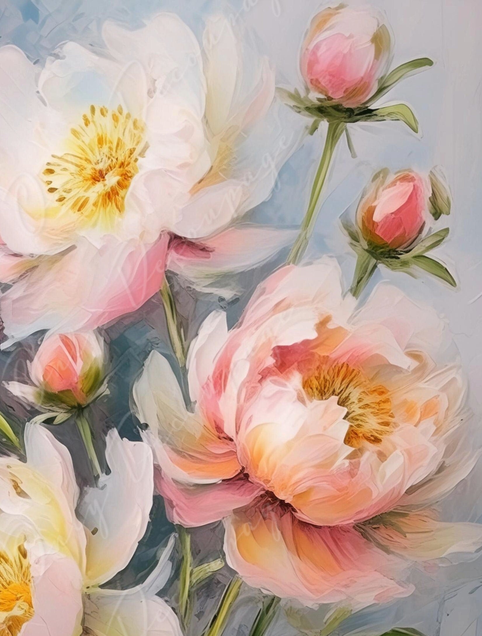 Peonies - Large Decoupage Paper - Rice Paper Decoupage for Furniture - Dark Background - Floral Decoupage