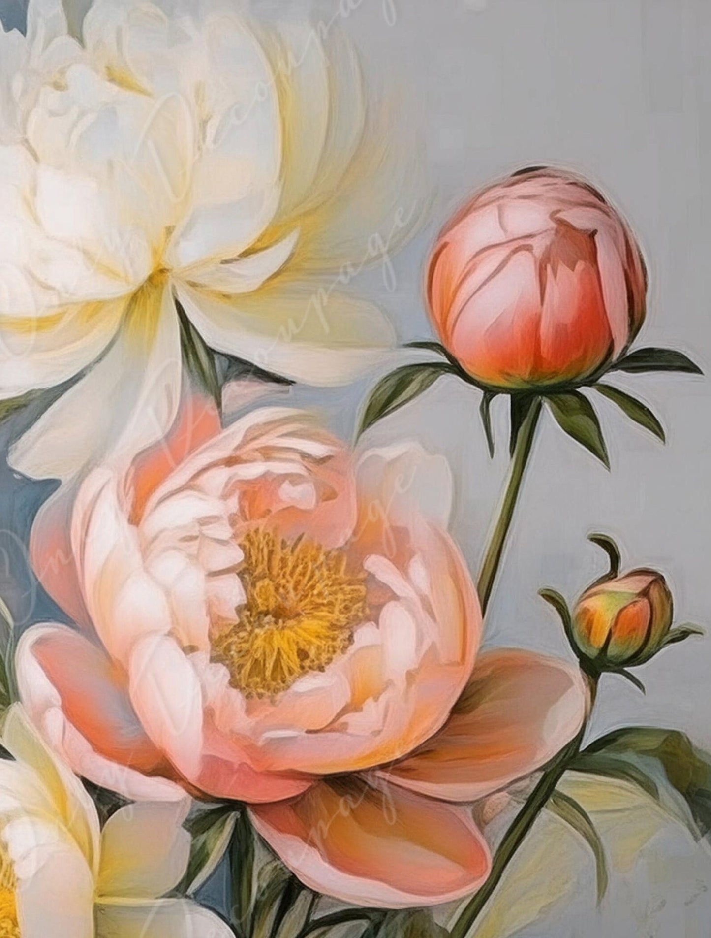 Peonies - Large Decoupage Paper - Rice Paper Decoupage for Furniture - Dark Background - Floral Decoupage