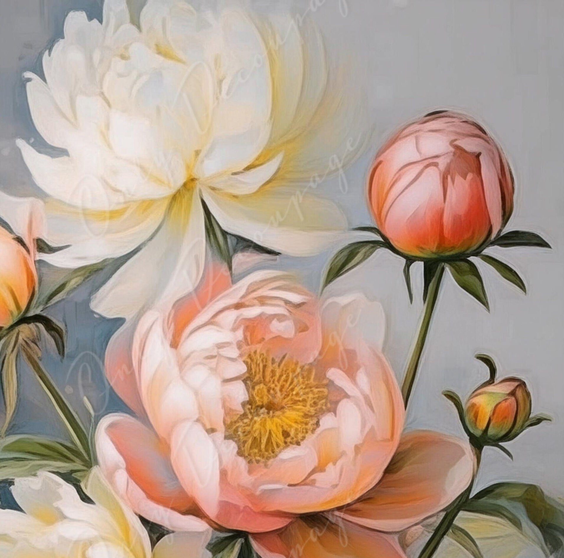 Peonies - Large Decoupage Paper - Rice Paper Decoupage for Furniture - Dark Background - Floral Decoupage