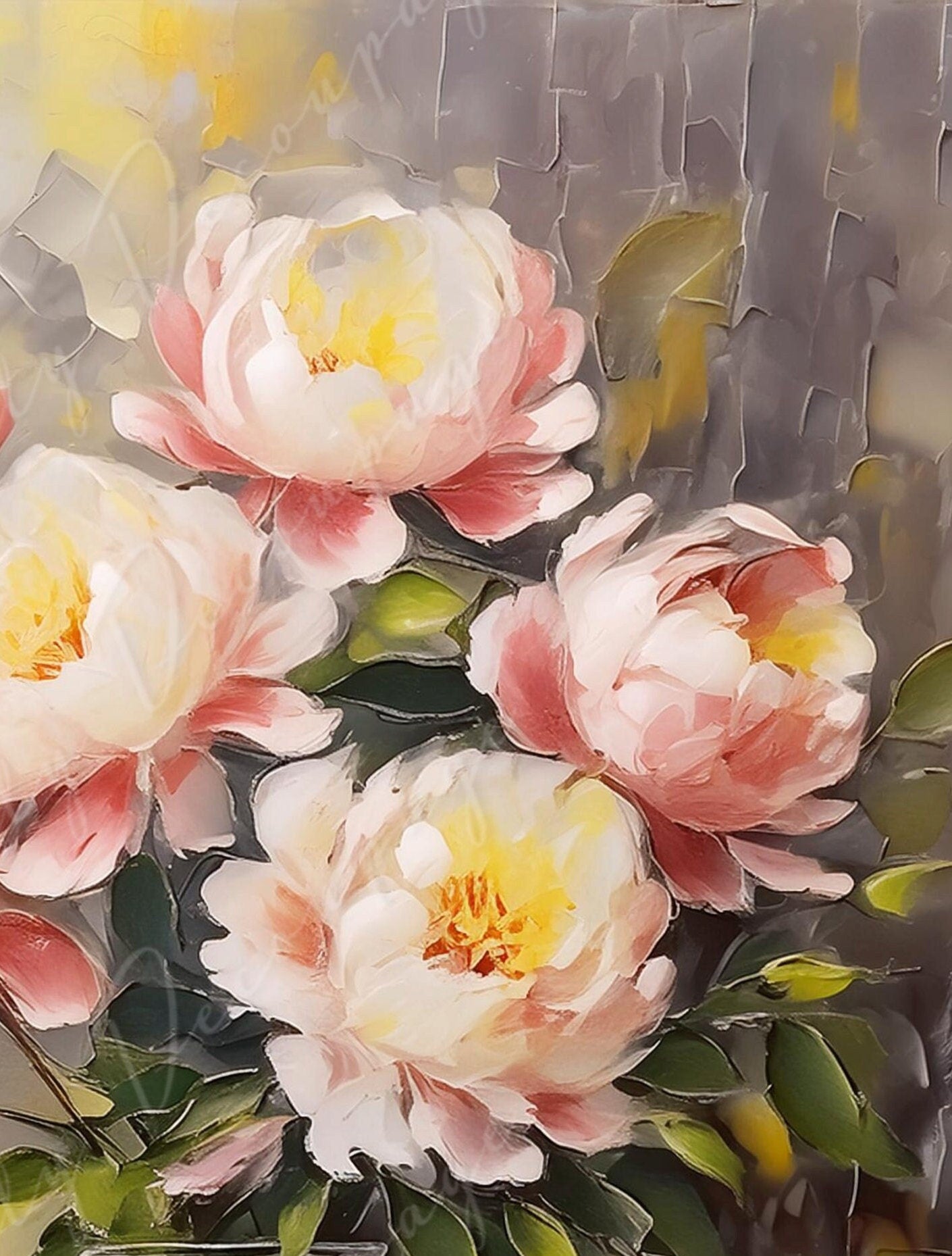 Oil Paint Peonies - Large Decoupage Paper - Rice Paper Decoupage for Furniture - Pastel Colors - Floral Decoupage