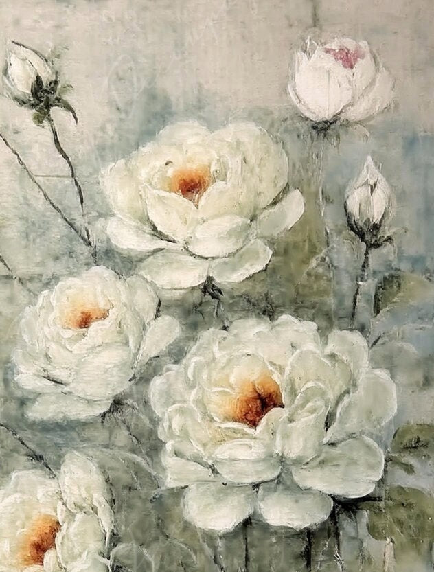 White Roses - Large Decoupage Paper - Rice Paper Decoupage for Furniture - Still Life - Floral Decoupage