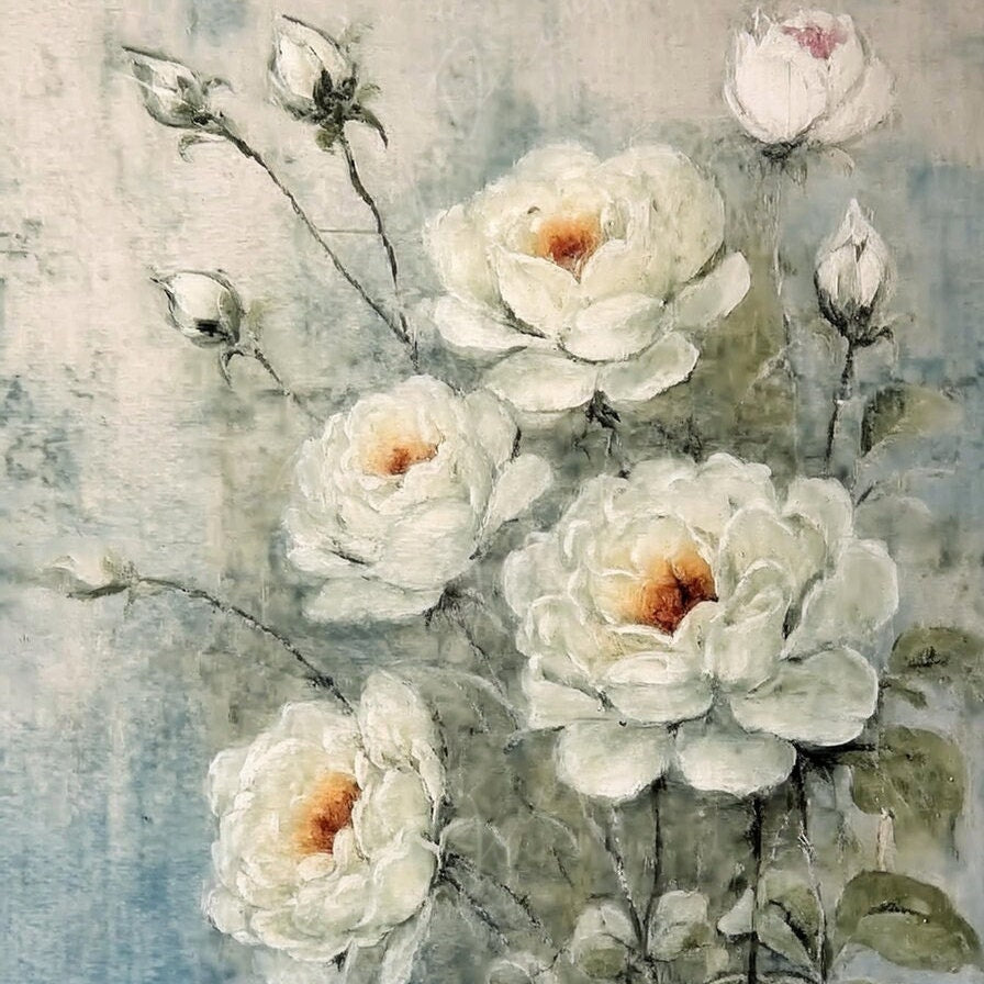 White Roses - Large Decoupage Paper - Rice Paper Decoupage for Furniture - Still Life - Floral Decoupage