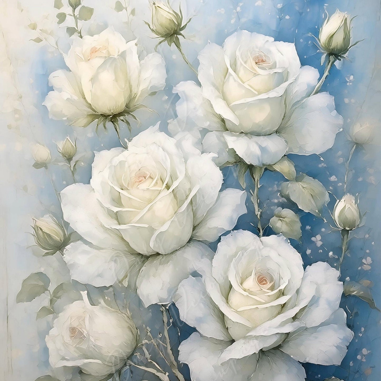 White Roses - Large Decoupage Paper - Rice Paper Decoupage for Furniture - Blossom - Floral Decoupage