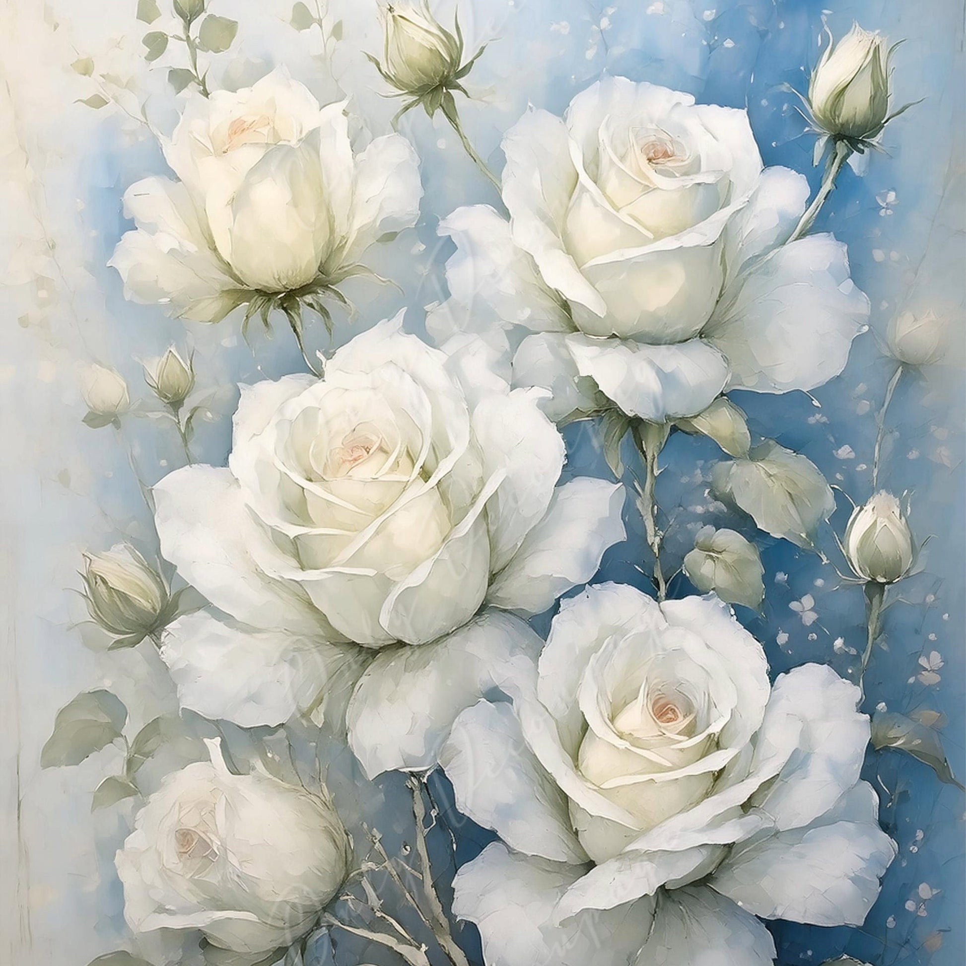 White Roses - Large Decoupage Paper - Rice Paper Decoupage for Furniture - Blossom - Floral Decoupage