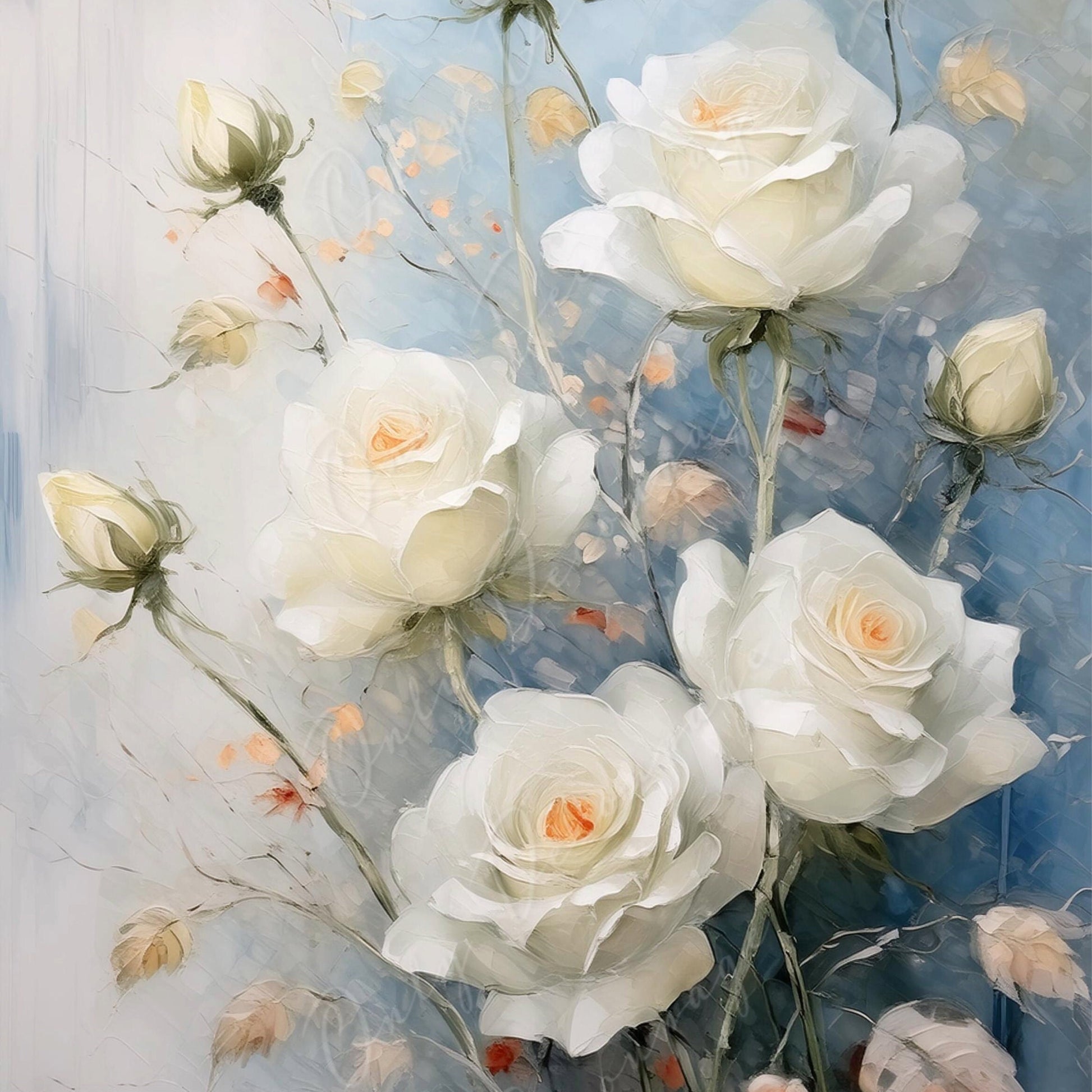 White Roses - Large Decoupage Paper - Rice Paper Decoupage for Furniture - Blossom - Floral Decoupage