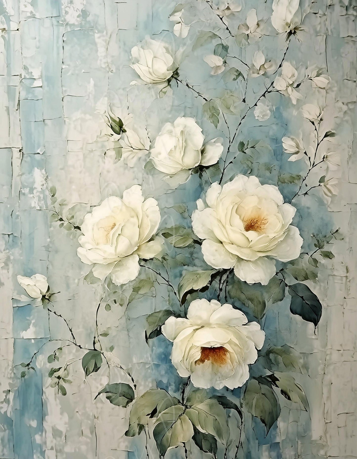 white roses decoupage paper