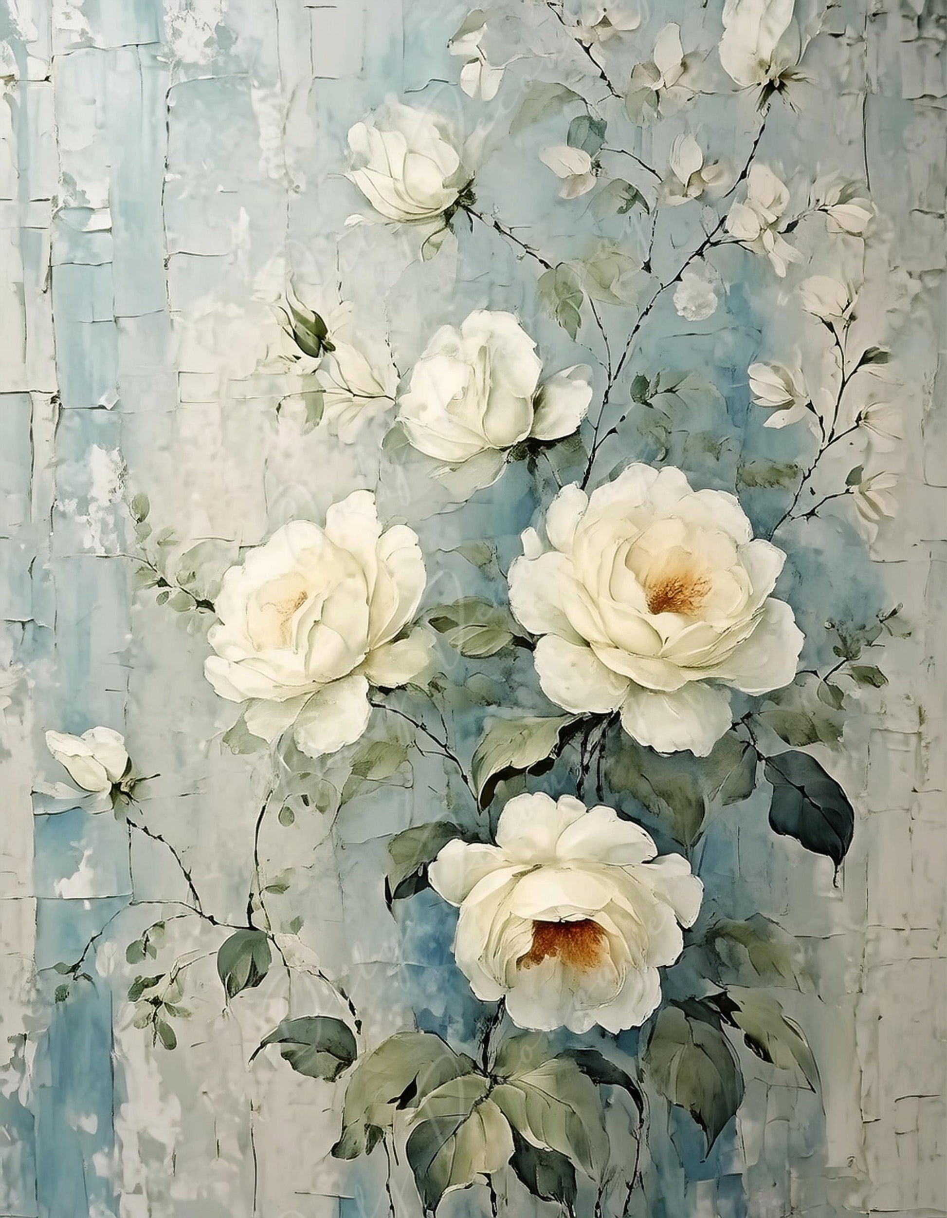 white roses decoupage paper