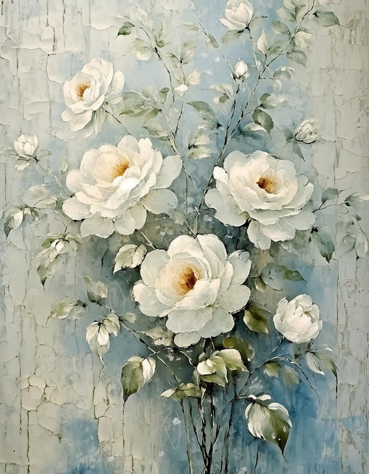 White Roses - Large Decoupage Paper - Rice Paper Decoupage for Furniture - Blossom - Floral Decoupage