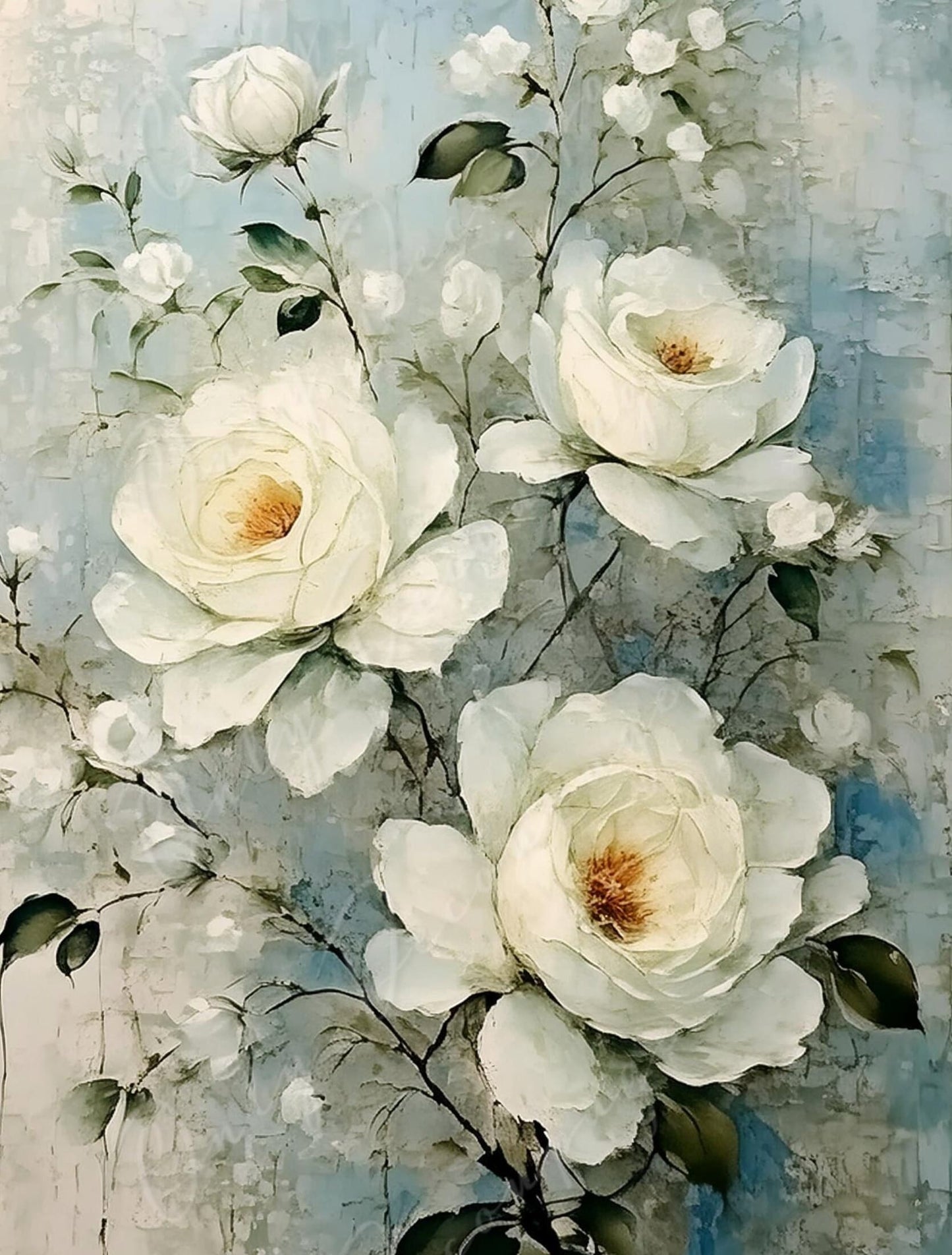 White Roses - Large Decoupage Paper - Rice Paper Decoupage for Furniture - Blossom - Floral Decoupage
