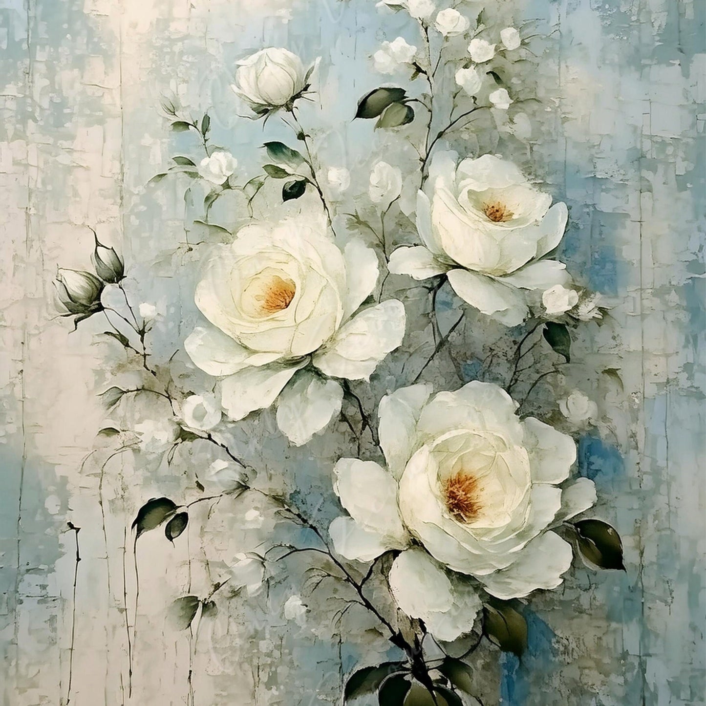White Roses - Large Decoupage Paper - Rice Paper Decoupage for Furniture - Blossom - Floral Decoupage