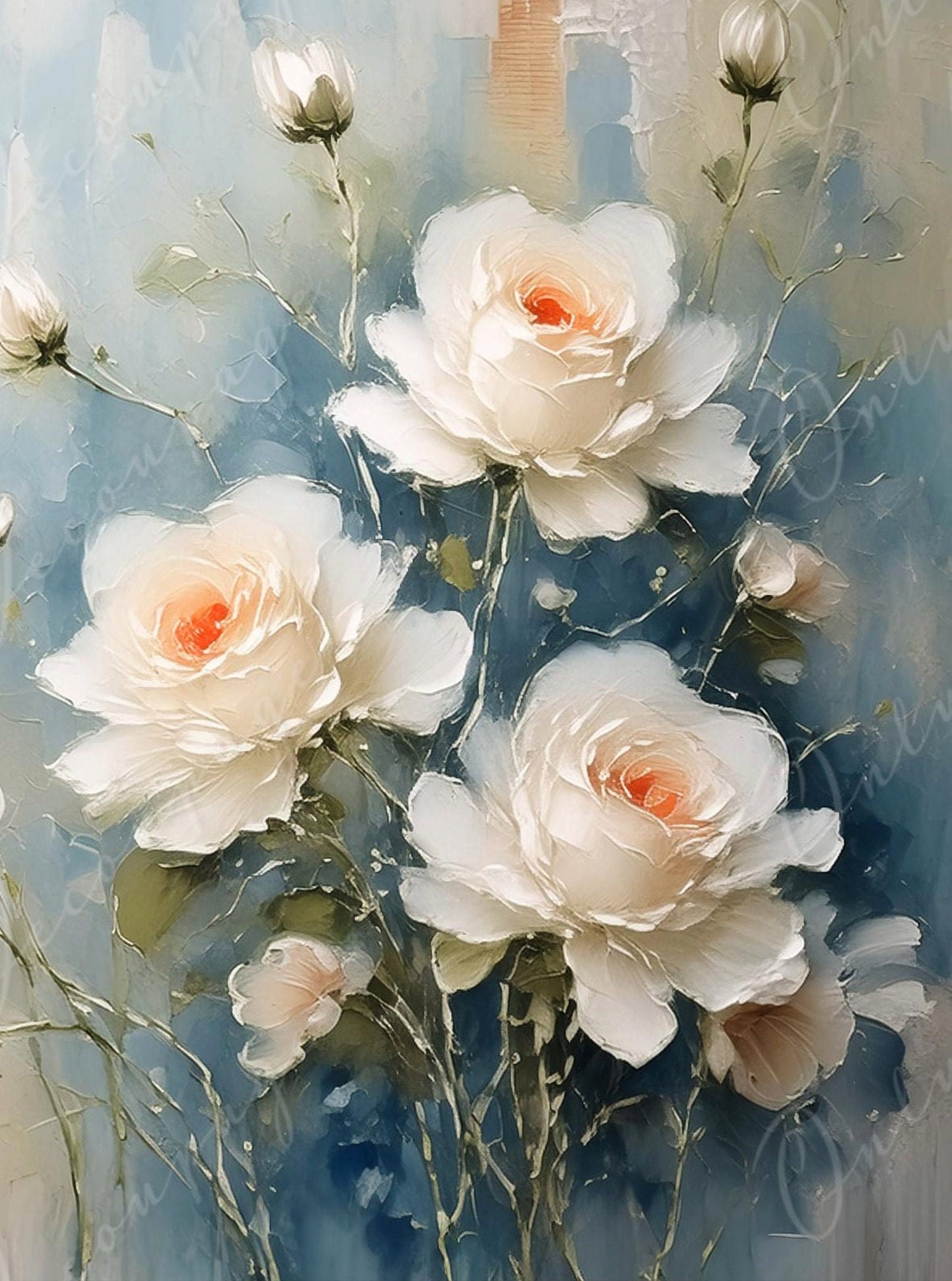 White Roses - Large Decoupage Paper - Rice Paper Decoupage for Furniture - Blossom - Floral Decoupage