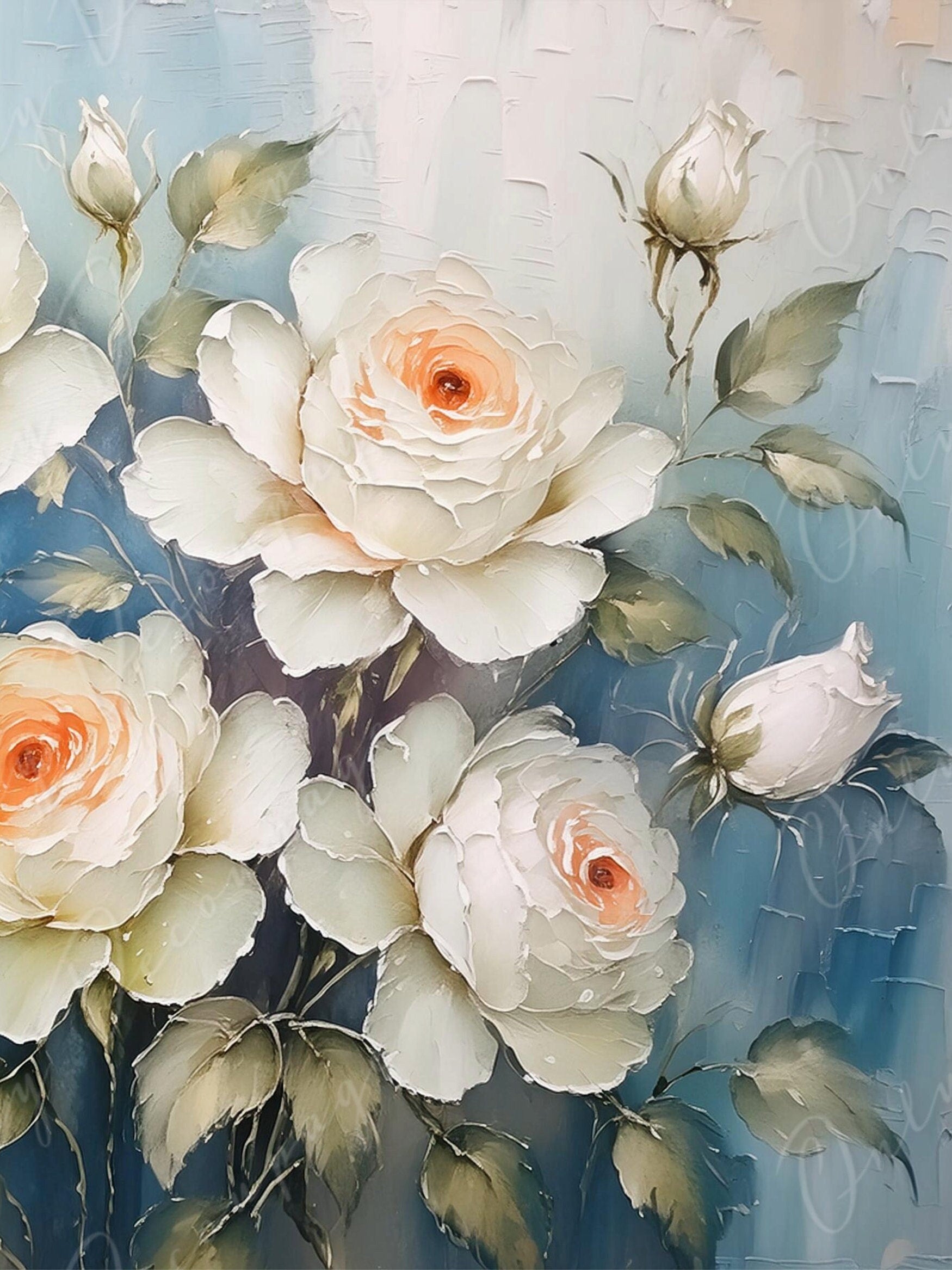 White Roses - Large Decoupage Paper - Rice Paper Decoupage for Furniture - Blossom - Floral Decoupage