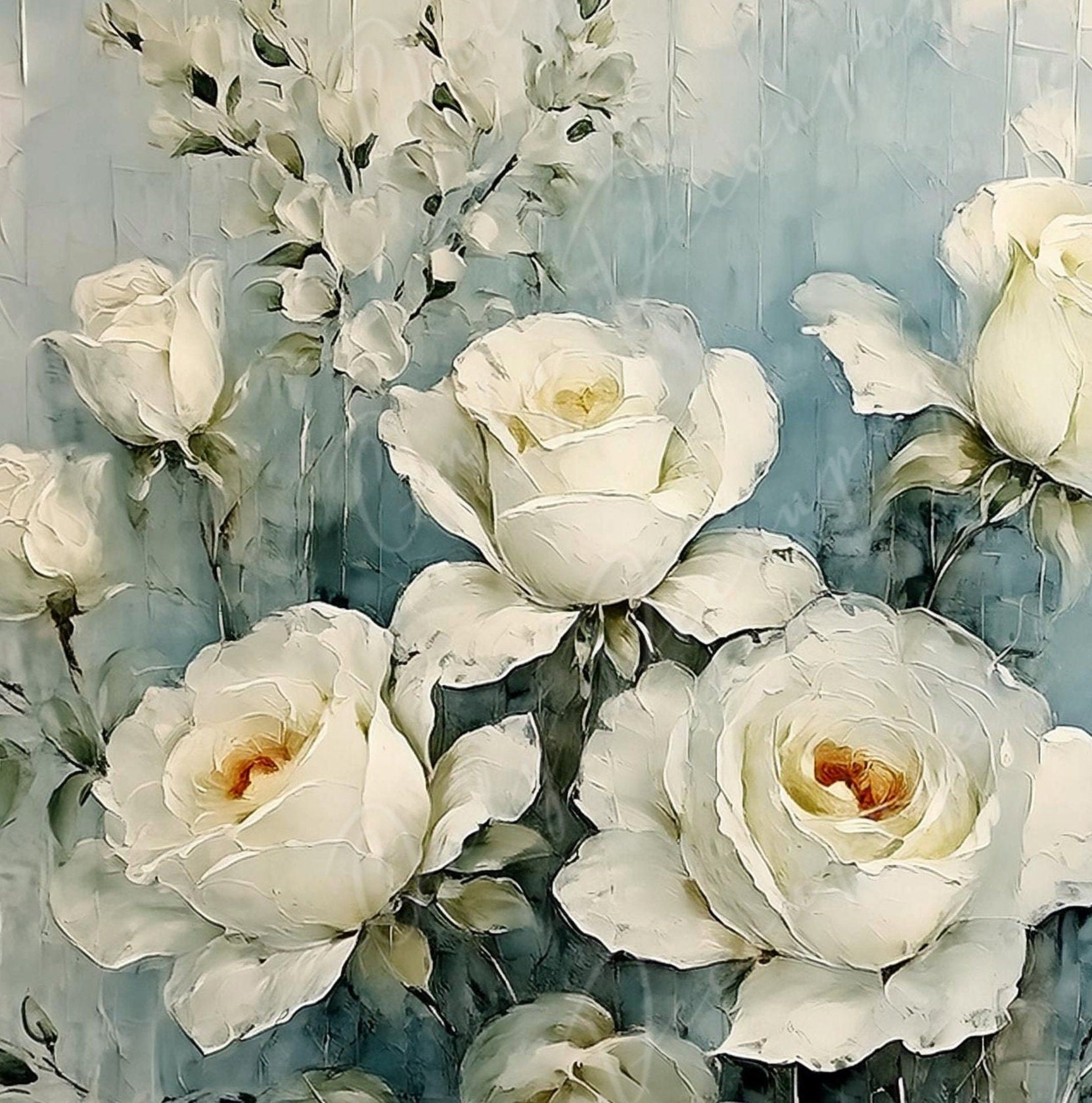 White Roses - Large Decoupage Paper - Rice Paper Decoupage for Furniture - Blossom - Floral Decoupage