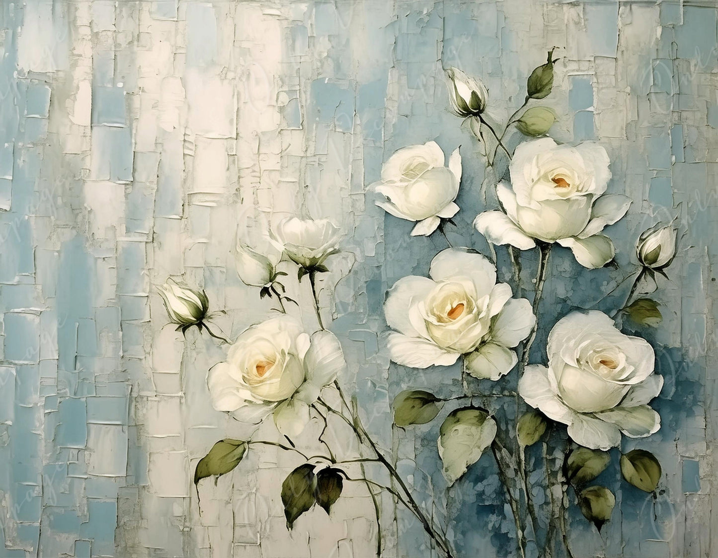 White Roses - Large Decoupage Paper - Rice Paper Decoupage for Furniture - Blossom - Floral Decoupage