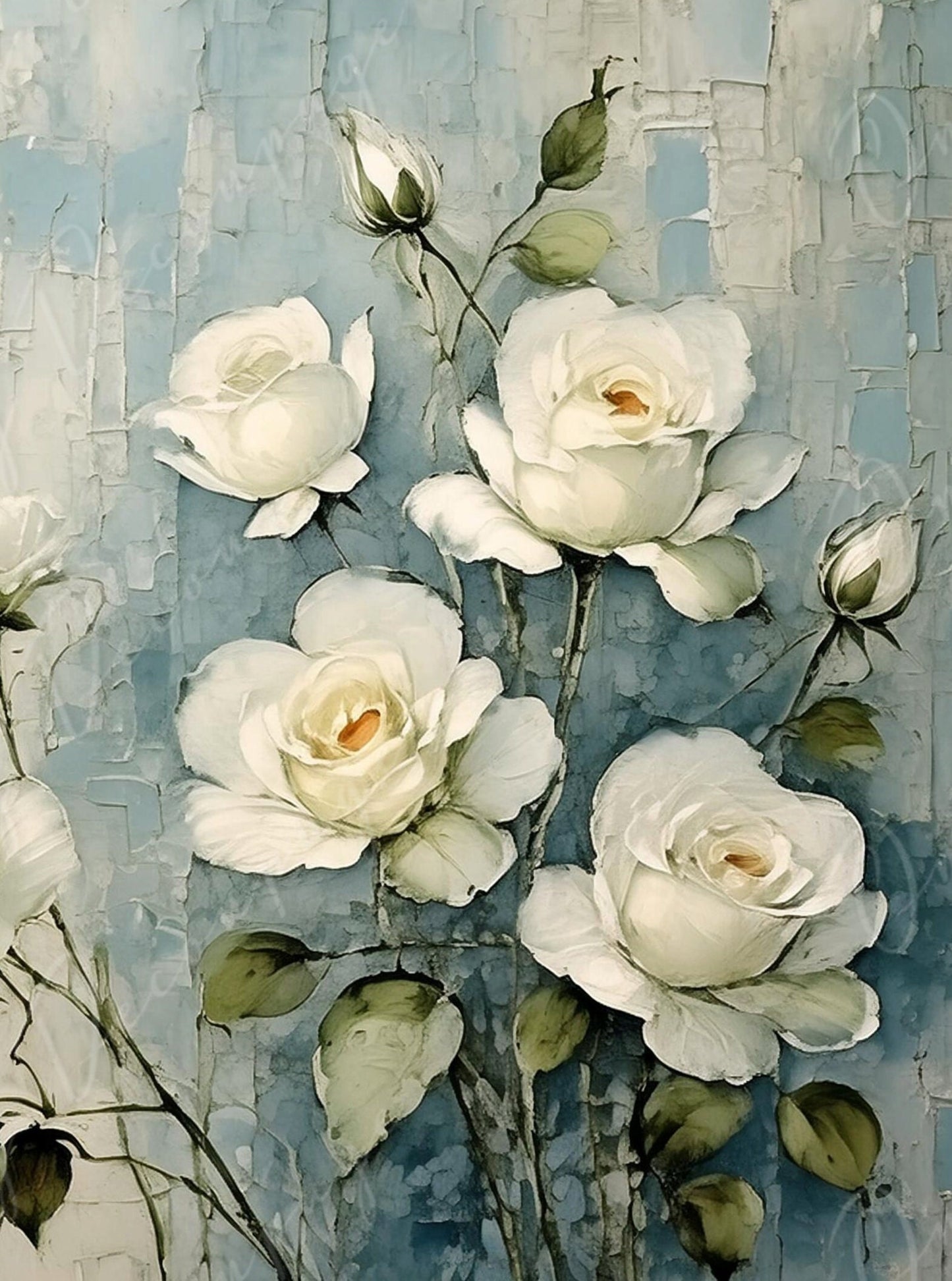 White Roses - Large Decoupage Paper - Rice Paper Decoupage for Furniture - Blossom - Floral Decoupage