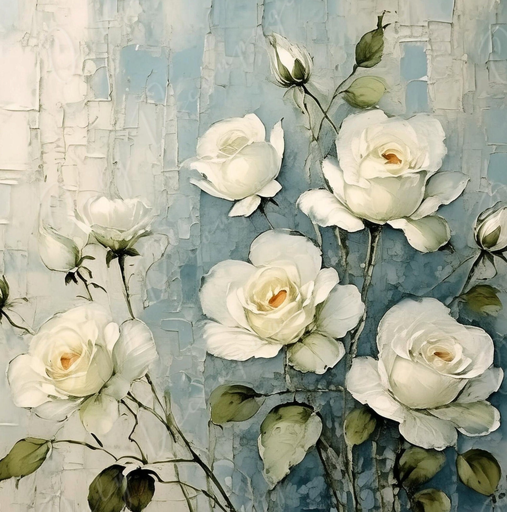 White Roses - Large Decoupage Paper - Rice Paper Decoupage for Furniture - Blossom - Floral Decoupage