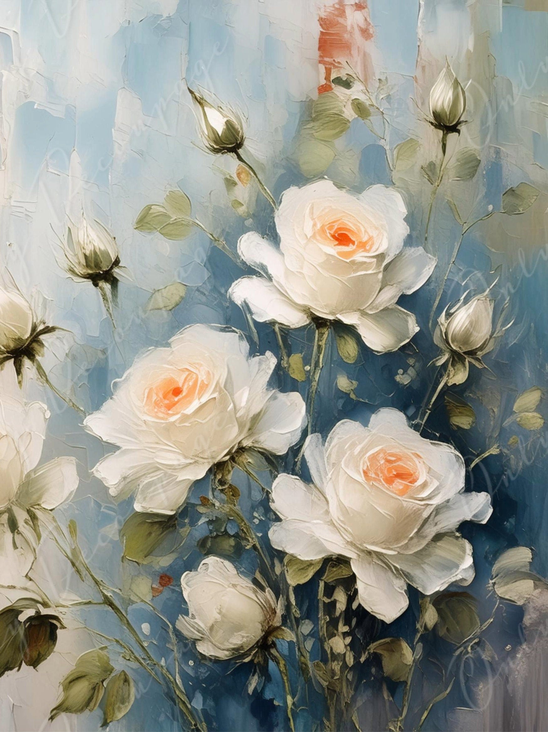 White Roses - Large Decoupage Paper - Rice Paper Decoupage for Furniture - Blossom - Floral Decoupage - Oil Paint