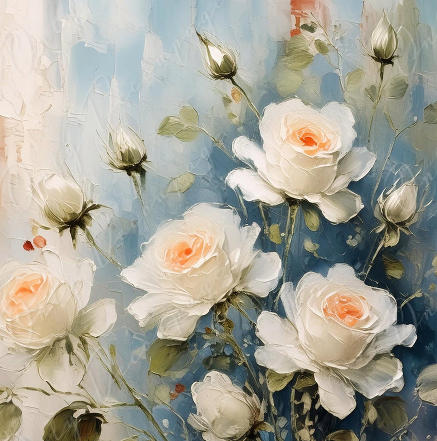 White Roses - Large Decoupage Paper - Rice Paper Decoupage for Furniture - Blossom - Floral Decoupage - Oil Paint