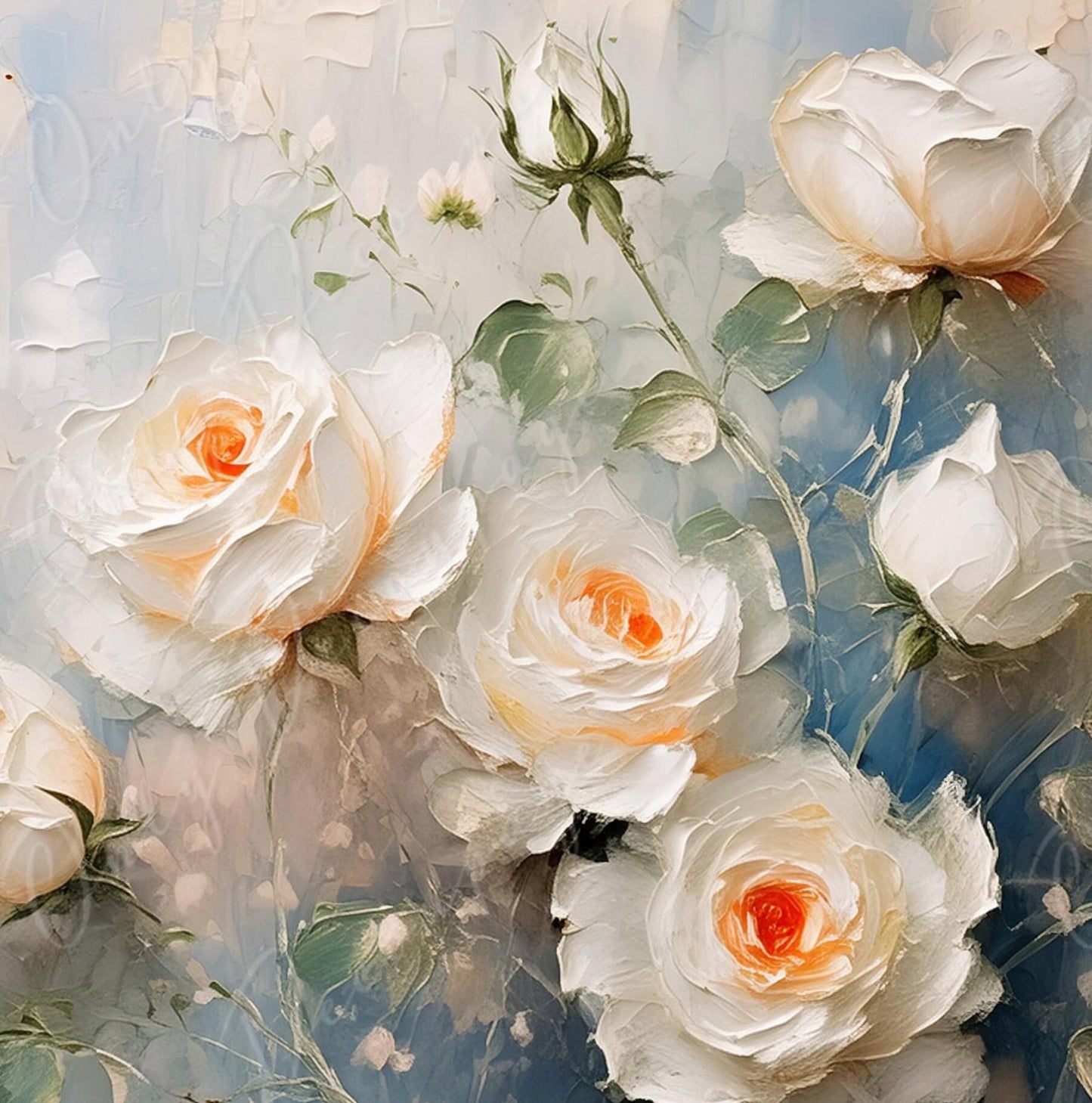 White Roses - Large Decoupage Paper - Rice Paper Decoupage for Furniture - Blossom - Floral Decoupage - Oil Paint