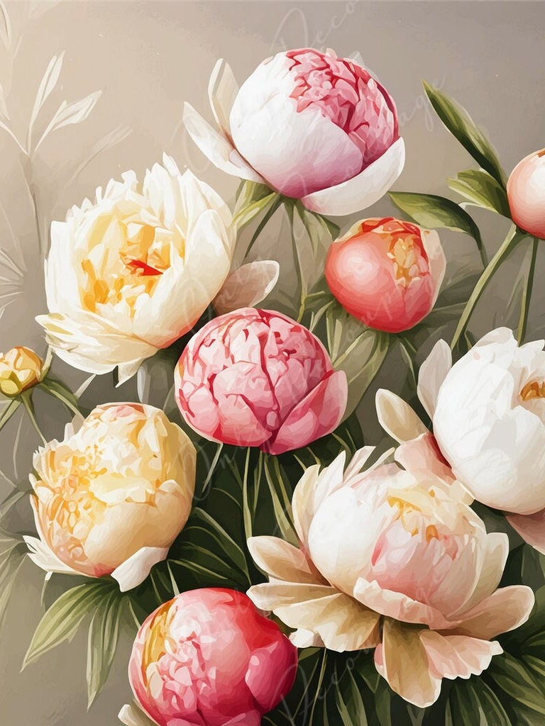 Pastel Color Peonies - Large Decoupage Paper - Rice Paper Decoupage for Furniture - Blossom - Floral Decoupage