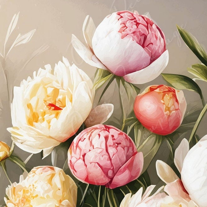 Pastel Color Peonies - Large Decoupage Paper - Rice Paper Decoupage for Furniture - Blossom - Floral Decoupage