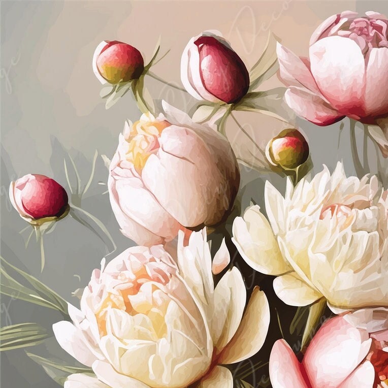 White Peonies - Large Decoupage Paper - Rice Paper Decoupage for Furniture - Blossom - Floral Decoupage