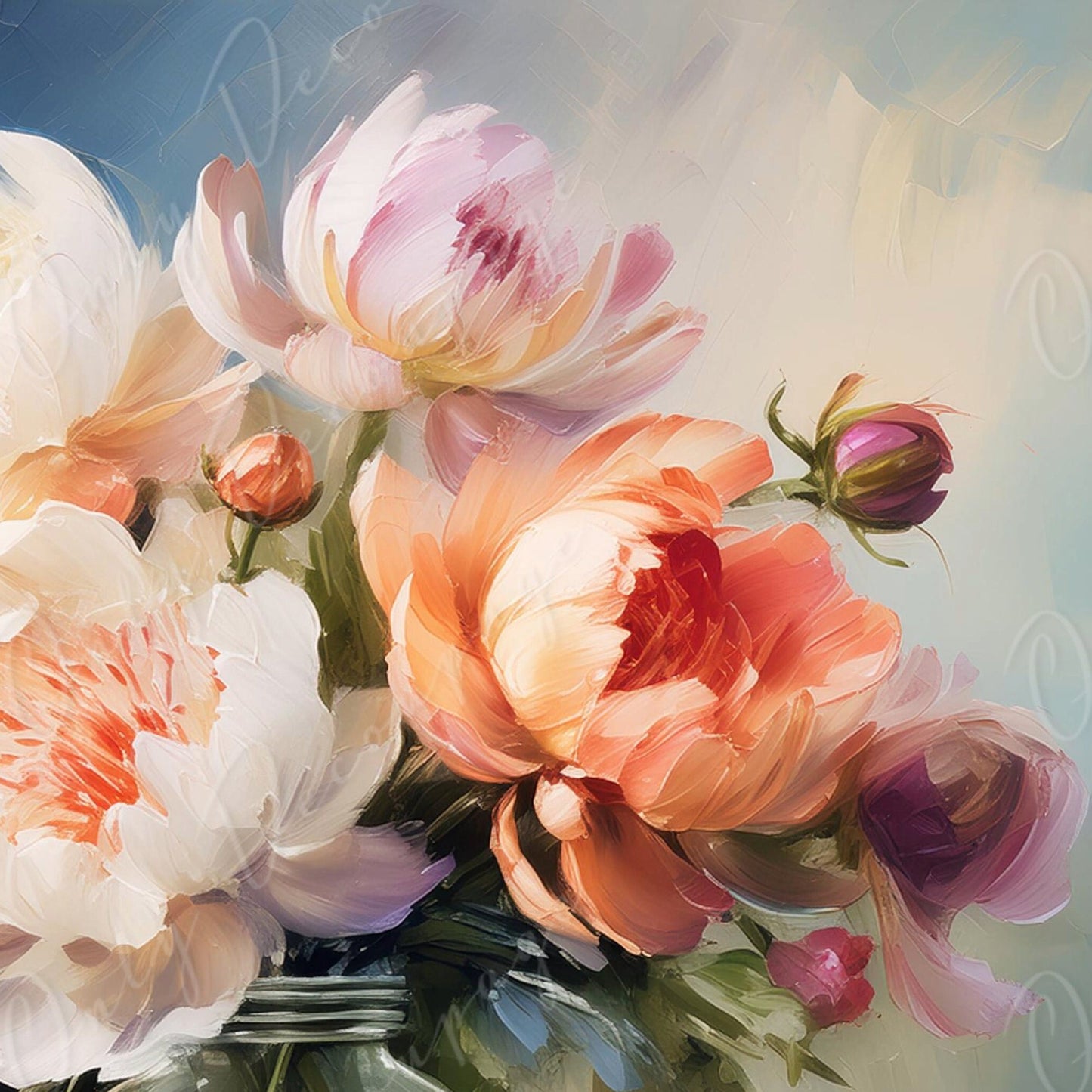 Peonies - Large Decoupage Paper - Rice Paper Decoupage for Furniture - Blossom - Floral Decoupage - Blue