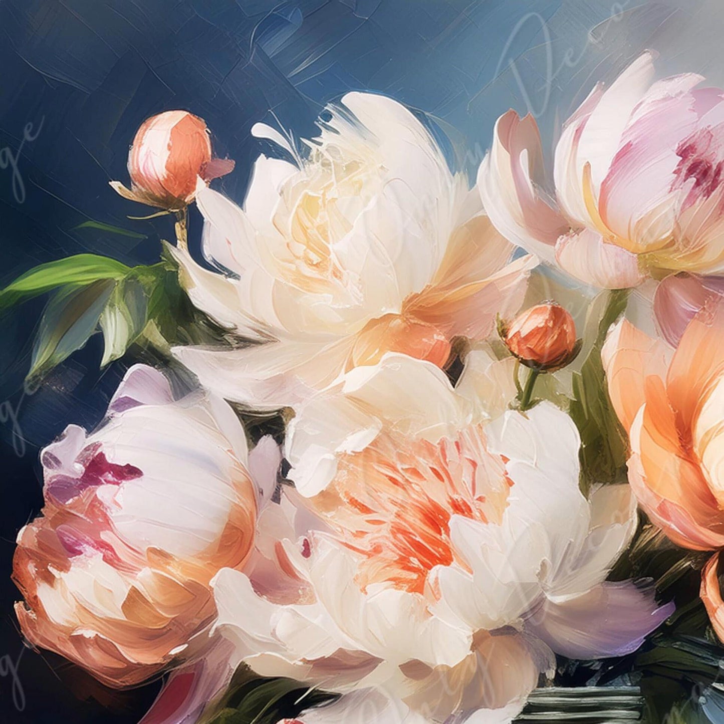 Peonies - Large Decoupage Paper - Rice Paper Decoupage for Furniture - Blossom - Floral Decoupage - Blue