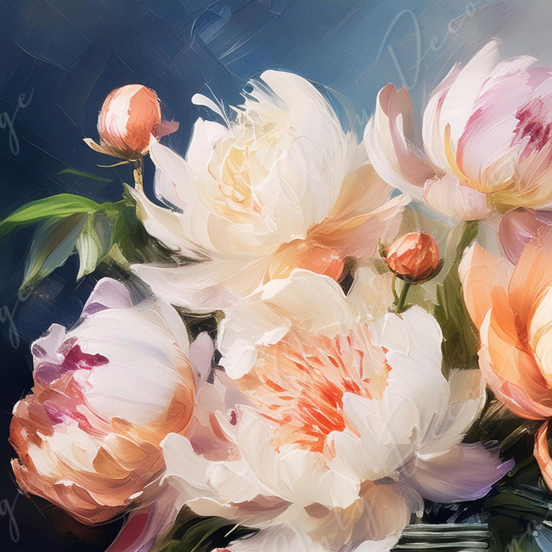 Peonies - Large Decoupage Paper - Rice Paper Decoupage for Furniture - Blossom - Floral Decoupage - Blue