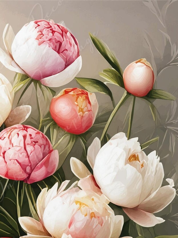 Peonies - Large Decoupage Paper - Rice Paper Decoupage for Furniture - Blossom - Floral Decoupage - Blue