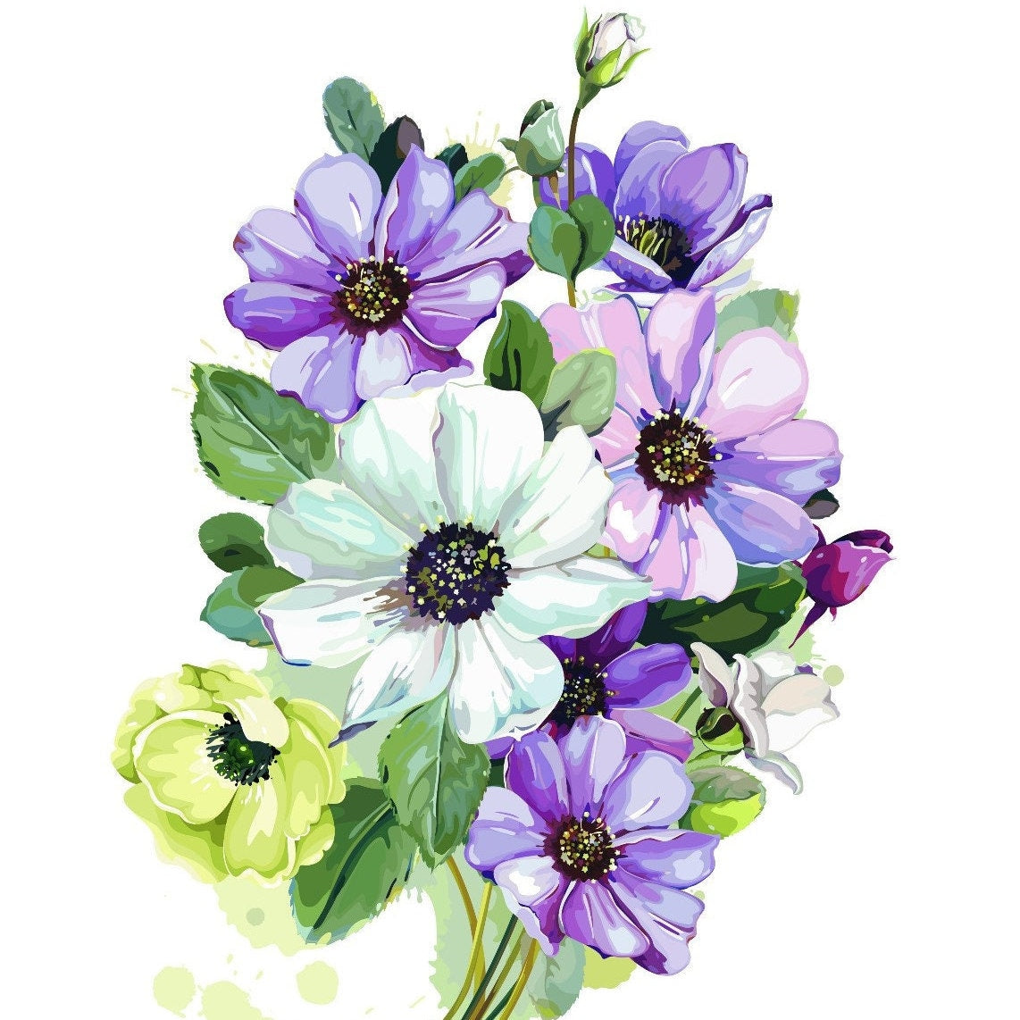 Easy Furniture Transfer - Decor Transfer - Furniture Upcycling - Floral Transfer - White & Purple Flowers