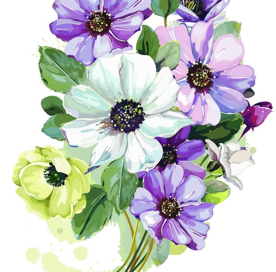 Easy Furniture Transfer - Decor Transfer - Furniture Upcycling - Floral Transfer - White & Purple Flowers