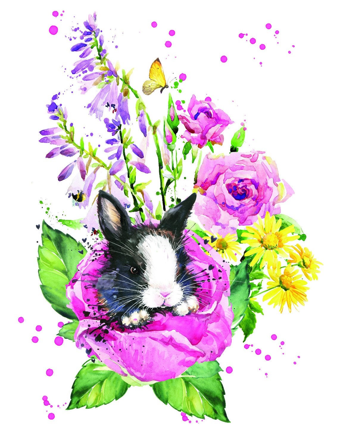 Easy Furniture Transfer - Decor Transfer - Furniture Upcycling - Floral Transfer - Bunny - Watercolor Roses