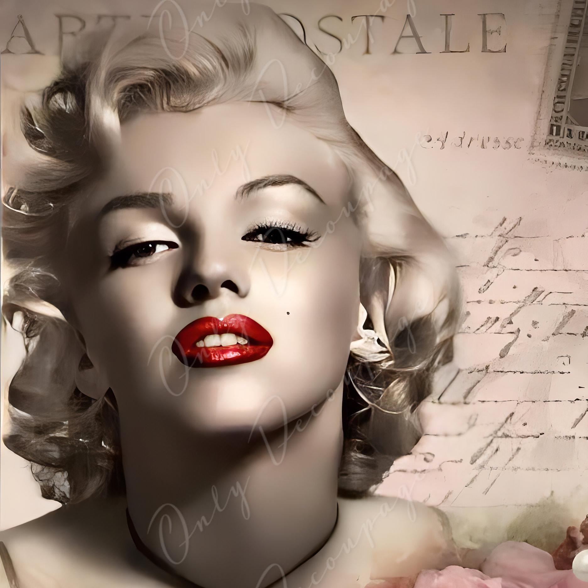 Large Decoupage Paper for Furniture - Rice Paper for Decoupage - Marilyn - Vintage Decoupage
