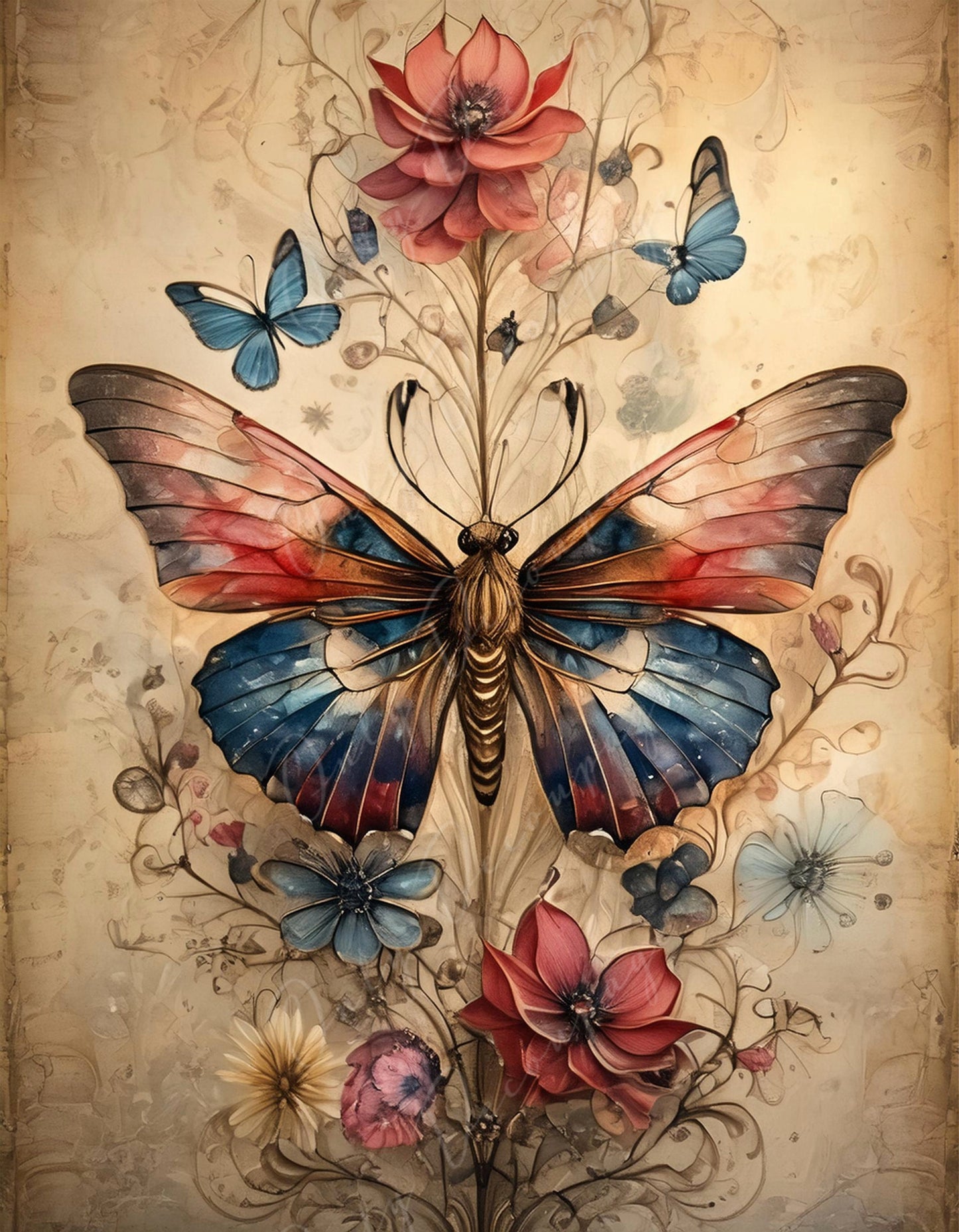 Large Decoupage Paper for Furniture - Butterfly - Rice Paper - Decoupage Paper - Spring Flowers