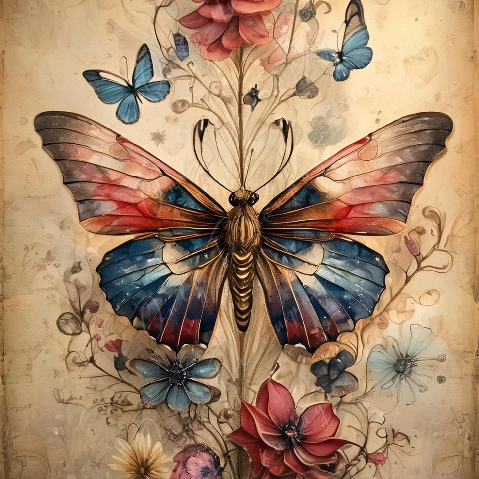 Large Decoupage Paper for Furniture - Butterfly - Rice Paper - Decoupage Paper - Spring Flowers