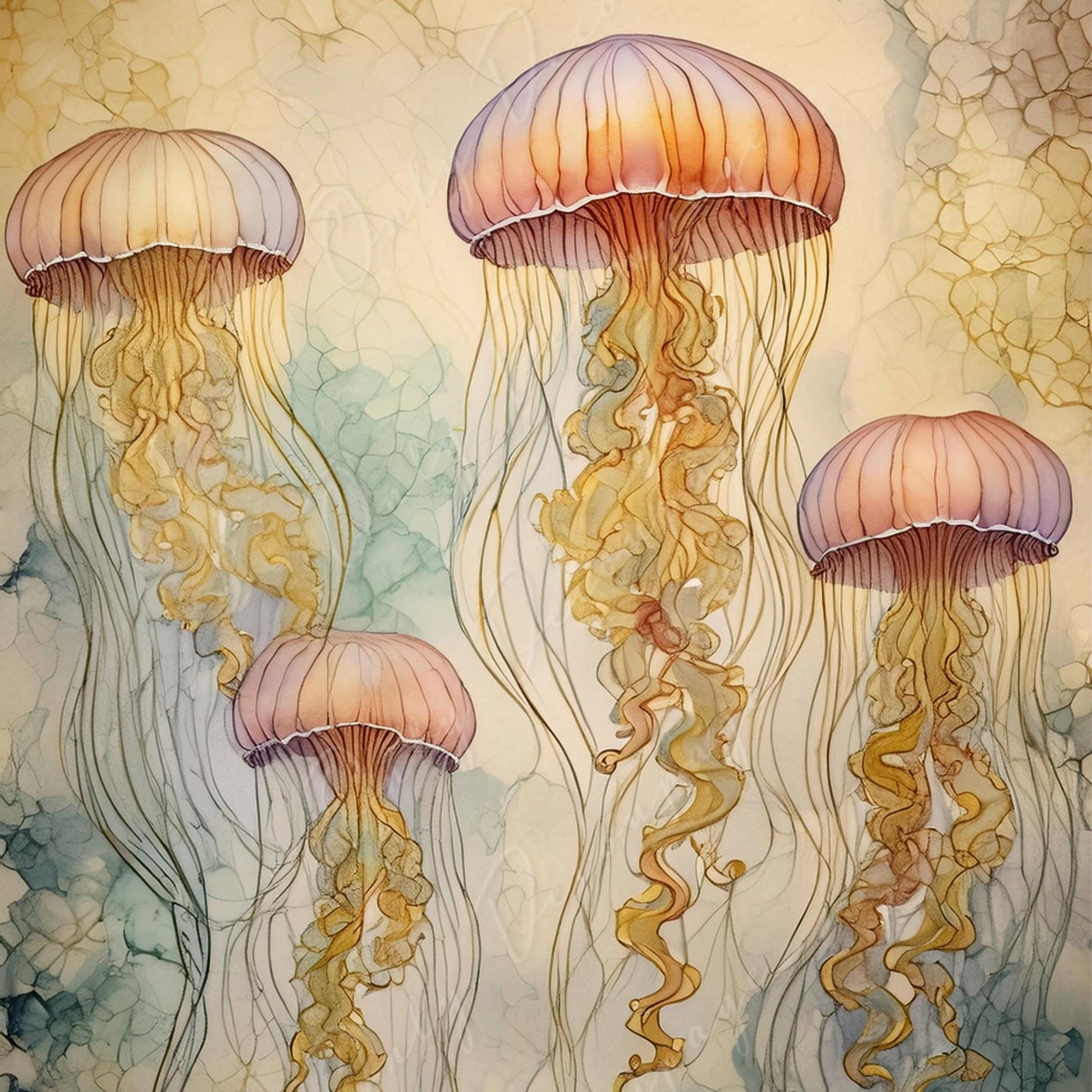 Large Decoupage Paper for Furniture - Jellyfish - Rice Paper - Decoupage Paper - Sea Creatures