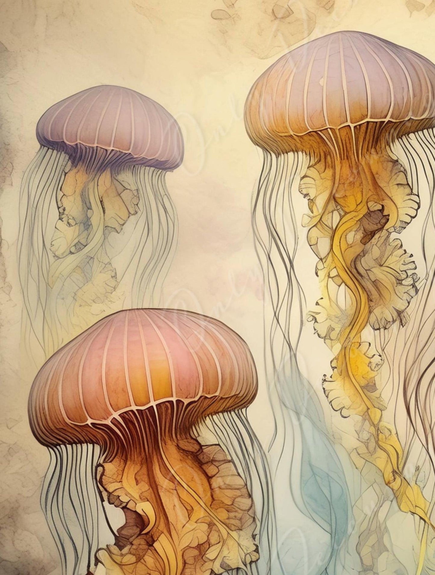 Large Decoupage Paper for Furniture - Jellyfish - Rice Paper - Decoupage Paper - Sea Creatures