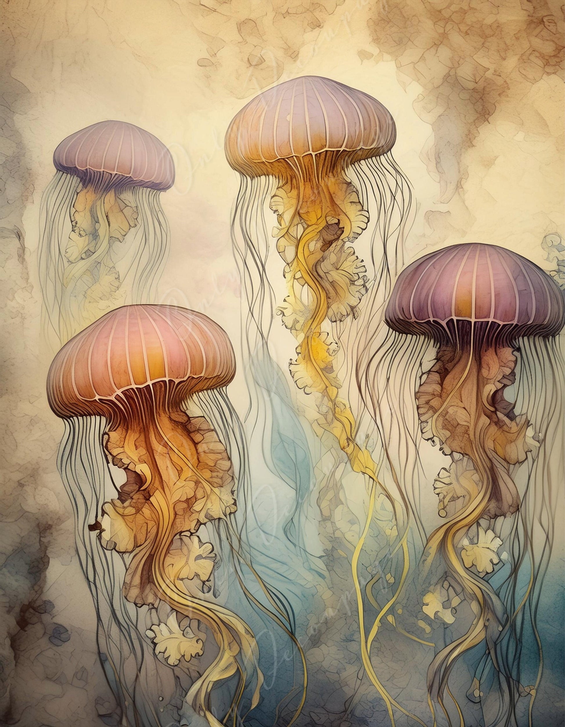 Large Decoupage Paper for Furniture - Jellyfish - Rice Paper - Decoupage Paper - Sea Creatures