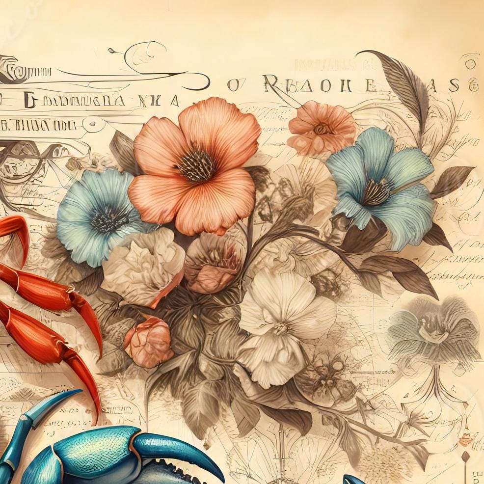 Large Decoupage Paper for Furniture - Red Crap - Rice Paper - Decoupage Paper - Coastal Life - Compass - Floral