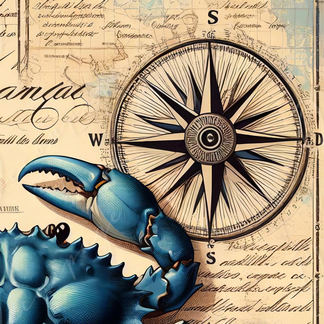 Large Decoupage Paper for Furniture - Blue Crap - Rice Paper - Decoupage Paper - Coastal Life - Compass - Floral