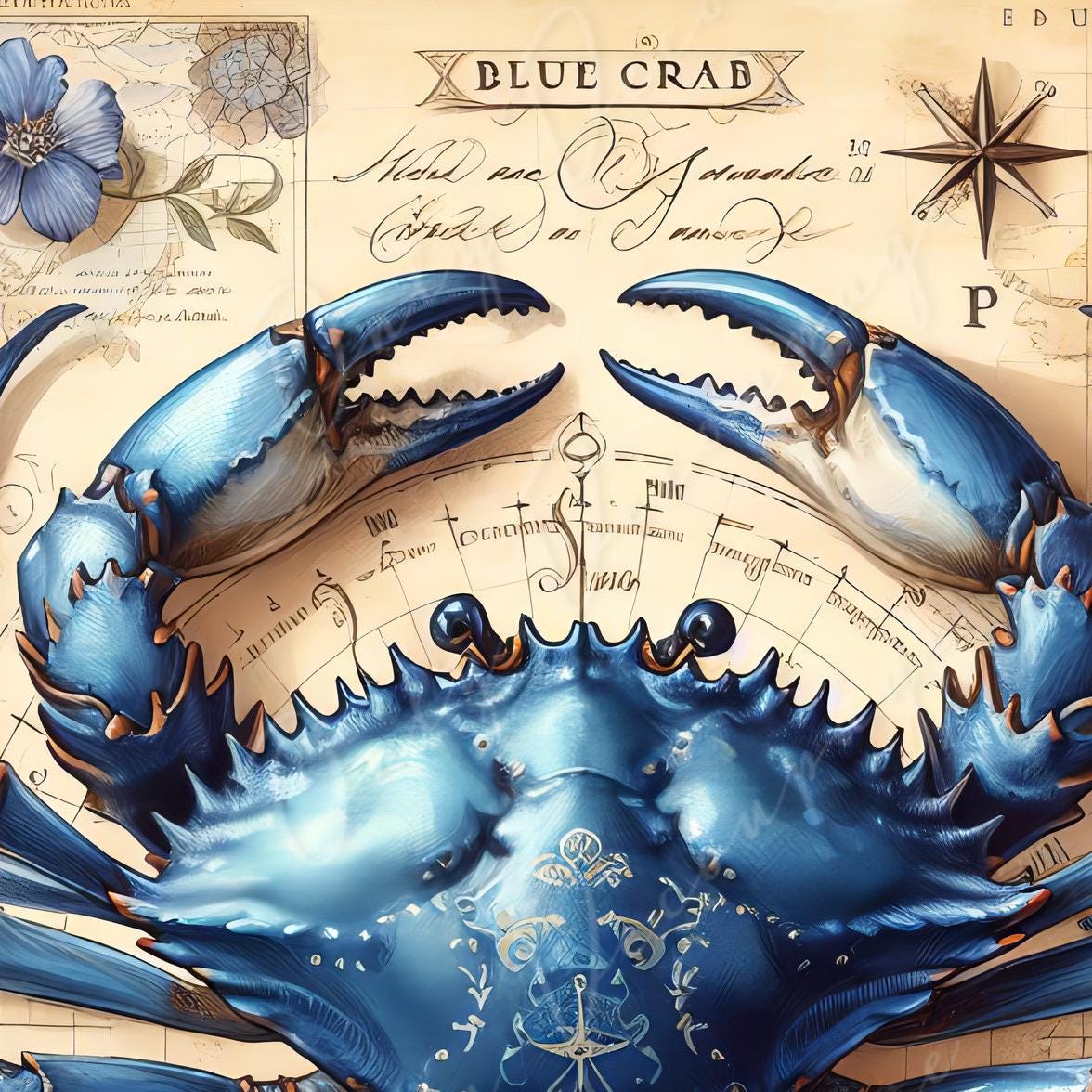 Blue Crab Rice Paper – Coastal Compass, Decoupage Furniture