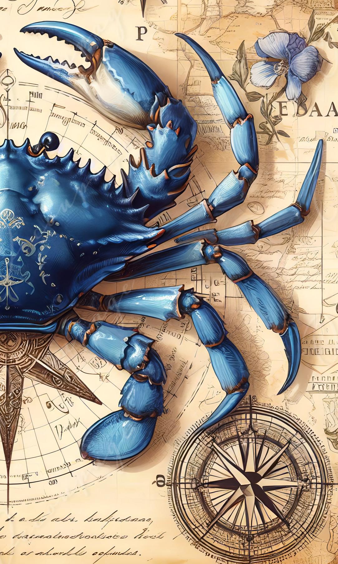 Blue Crab Rice Paper – Coastal Compass, Decoupage Furniture
